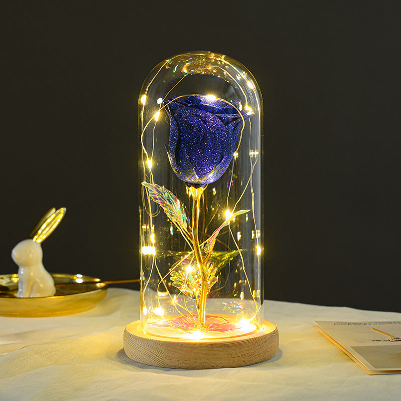 Valentinstag Geschenk für Freundin Ewige Rose Blumen LED Licht in Glas Abdeckung Tag Hochzeit Dekoration Gefälligkeiten Muttertag Weibliches Geschenk Geschenk