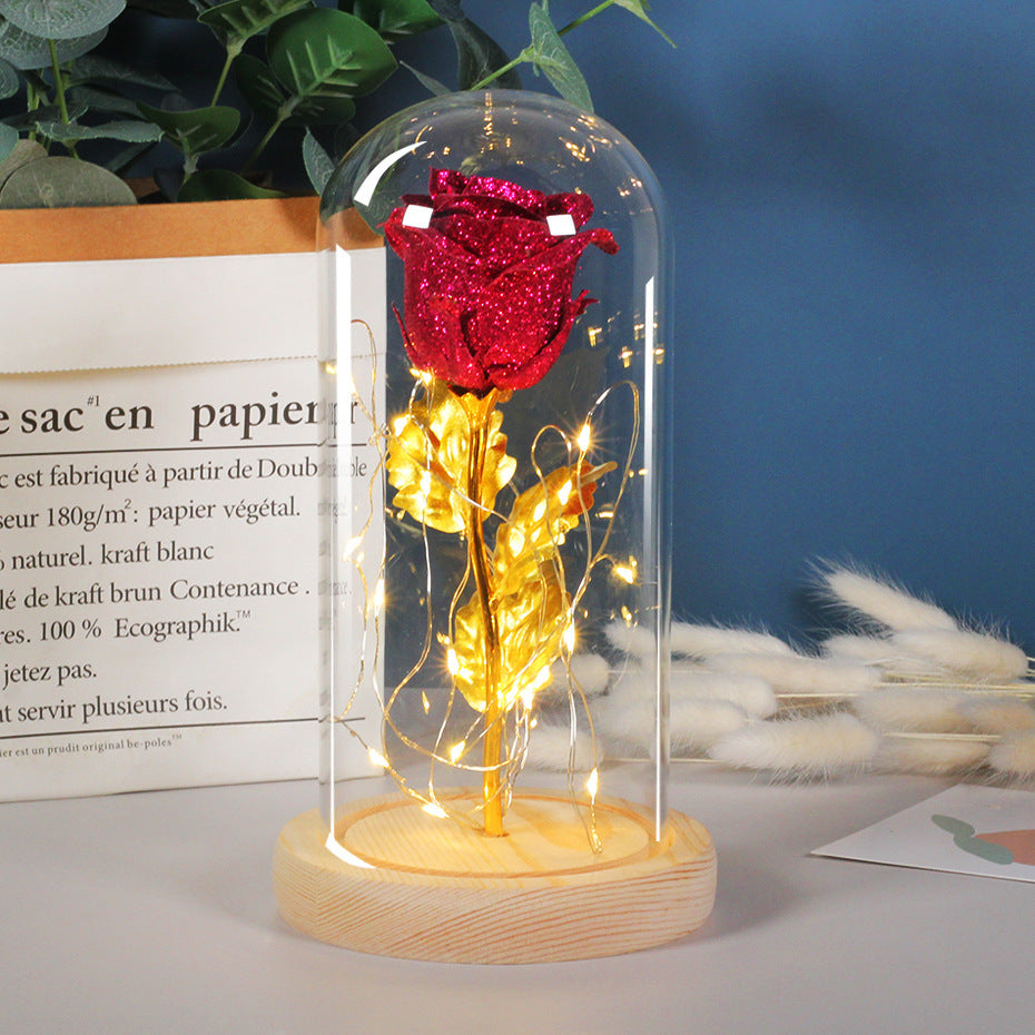 Valentinstag Geschenk für Freundin Ewige Rose Blumen LED Licht in Glas Abdeckung Tag Hochzeit Dekoration Gefälligkeiten Muttertag Weibliches Geschenk Geschenk