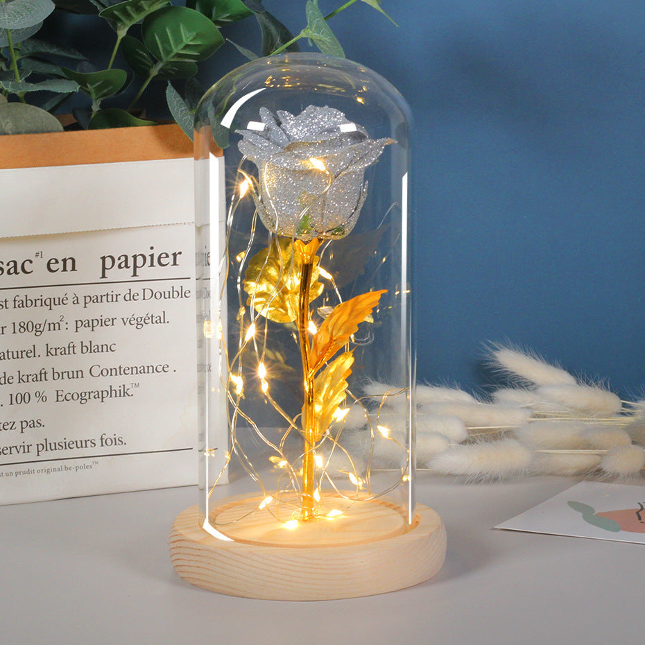 Valentinstag Geschenk für Freundin Ewige Rose Blumen LED Licht in Glas Abdeckung Tag Hochzeit Dekoration Gefälligkeiten Muttertag Weibliches Geschenk Geschenk