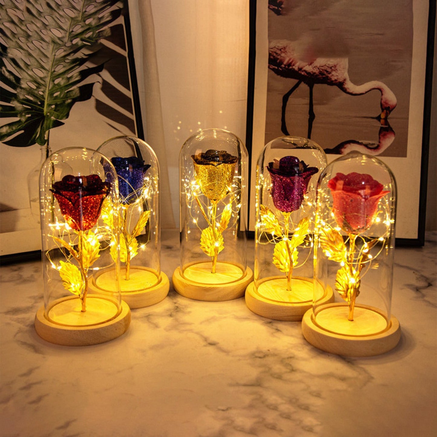 Valentinstag Geschenk für Freundin Ewige Rose Blumen LED Licht in Glas Abdeckung Tag Hochzeit Dekoration Gefälligkeiten Muttertag Weibliches Geschenk Geschenk
