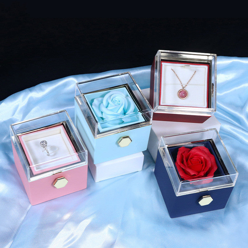Rotierende Seife Blume Rose Geschenkbox Kreative Rotierende Rose Schmuck Verpackung Box Valentinstag Geschenk für Frauen