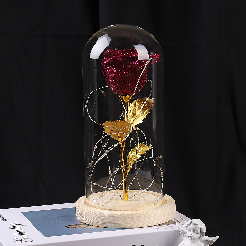 Valentinstag Geschenk für Freundin Ewige Rose Blumen LED Licht in Glas Abdeckung Tag Hochzeit Dekoration Gefälligkeiten Muttertag Weibliches Geschenk Geschenk
