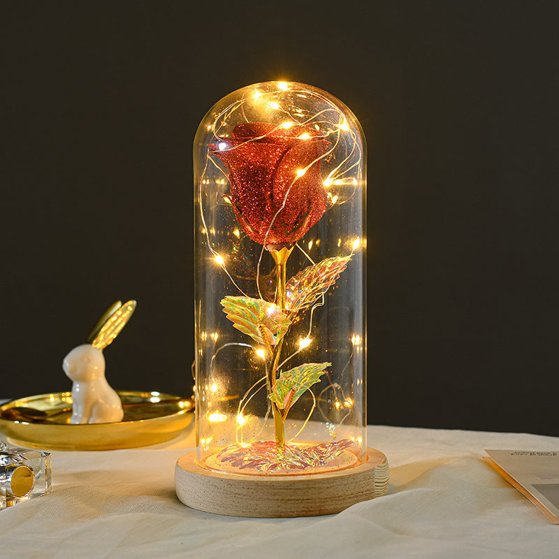 Valentinstag Geschenk für Freundin Ewige Rose Blumen LED Licht in Glas Abdeckung Tag Hochzeit Dekoration Gefälligkeiten Muttertag Weibliches Geschenk Geschenk