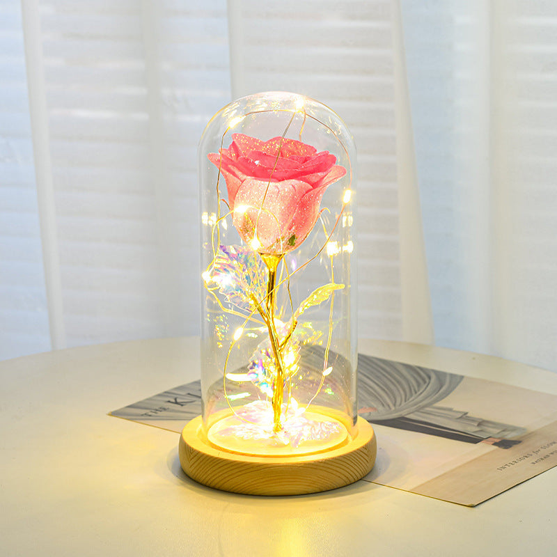 Valentinstag Geschenk für Freundin Ewige Rose Blumen LED Licht in Glas Abdeckung Tag Hochzeit Dekoration Gefälligkeiten Muttertag Weibliches Geschenk Geschenk