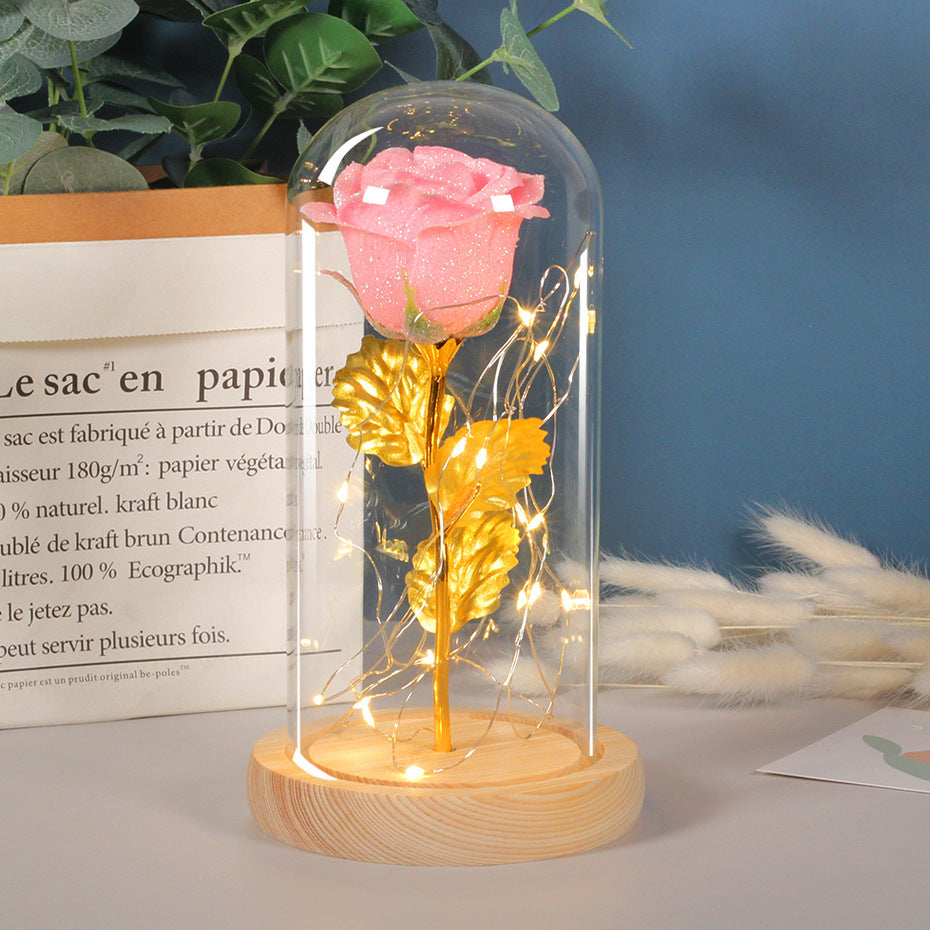 Valentinstag Geschenk für Freundin Ewige Rose Blumen LED Licht in Glas Abdeckung Tag Hochzeit Dekoration Gefälligkeiten Muttertag Weibliches Geschenk Geschenk