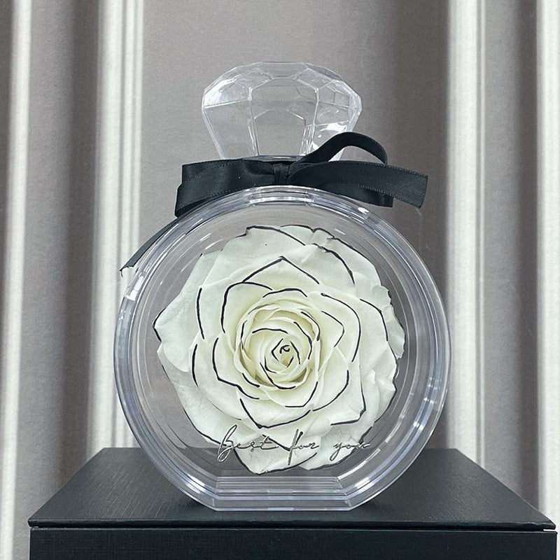 Natürliche ewige Blumenornamente Transparente Abdeckung Getrocknete Rose Geschenkbox für Weihnachten Neujahr Valentinstag Wohnkultur