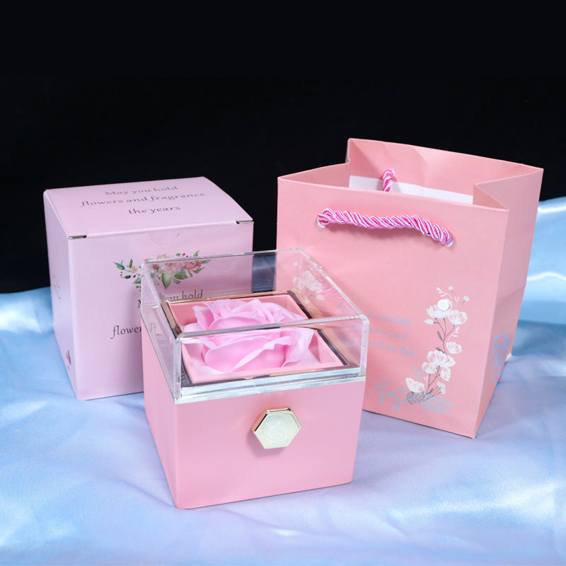 Rotierende Seife Blume Rose Geschenkbox Kreative Rotierende Rose Schmuck Verpackung Box Valentinstag Geschenk für Frauen