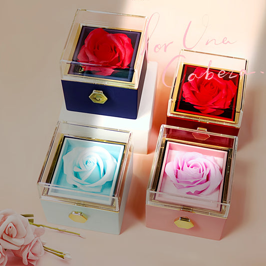 Rotierende Seife Blume Rose Geschenkbox Kreative Rotierende Rose Schmuck Verpackung Box Valentinstag Geschenk für Frauen