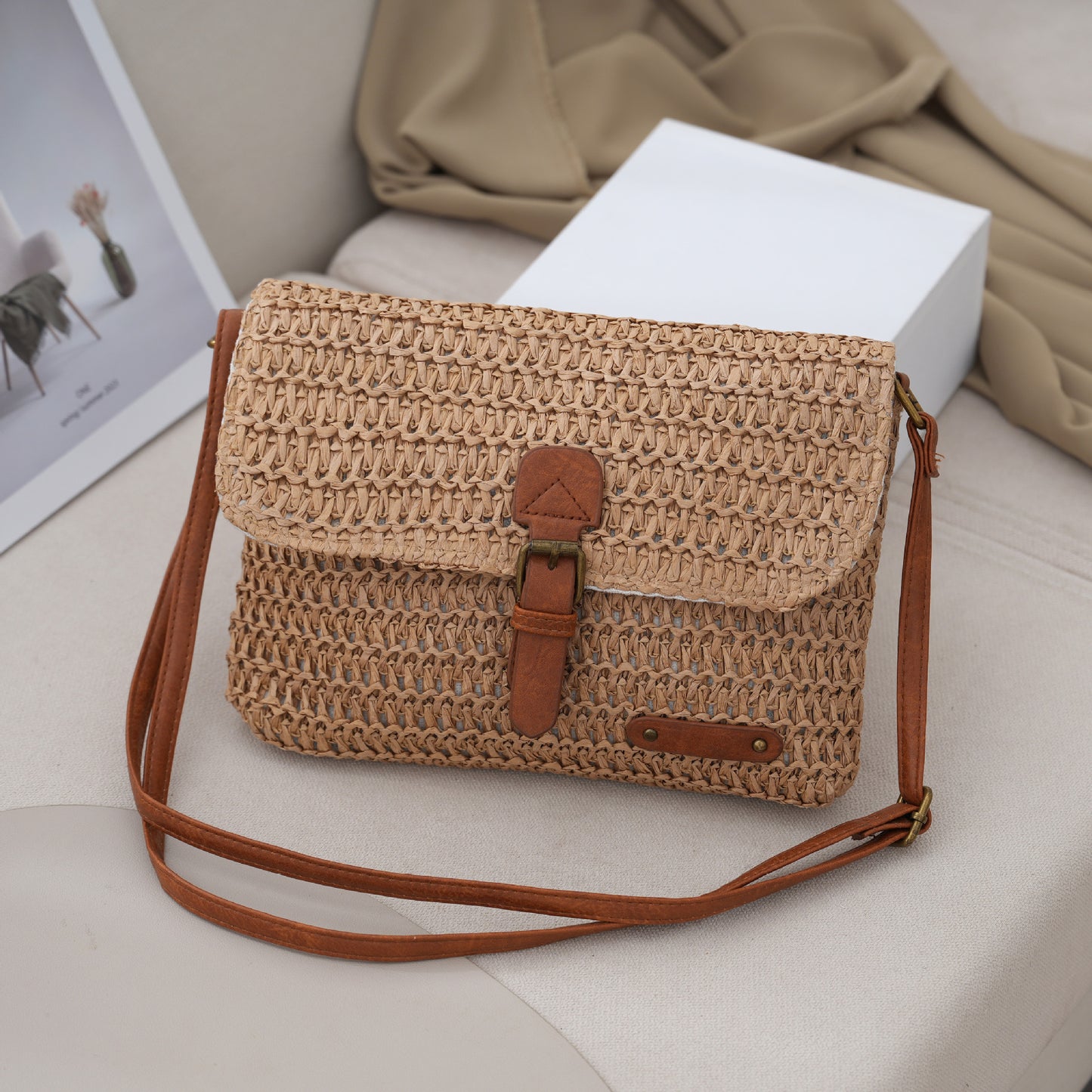 Damen Sommer Beach Travel Crossbody Strohtasche