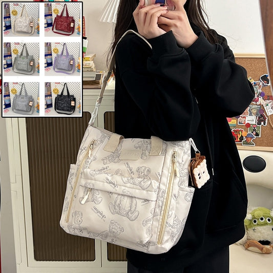 Bear Print Große Kapazität Multi-Pocket Tote Bag Umhängetasche Crossbody Leicht zum Ausgehen Handtasche