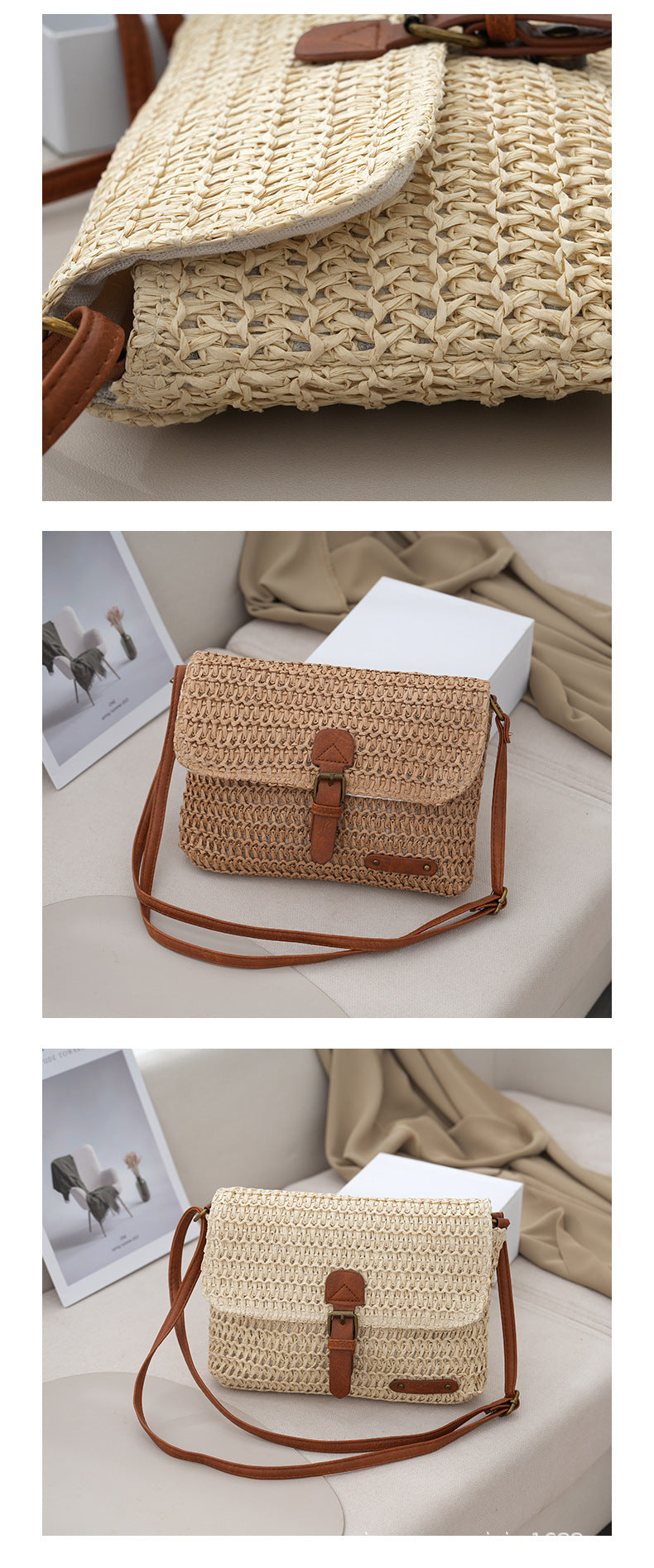 Damen Sommer Beach Travel Crossbody Strohtasche