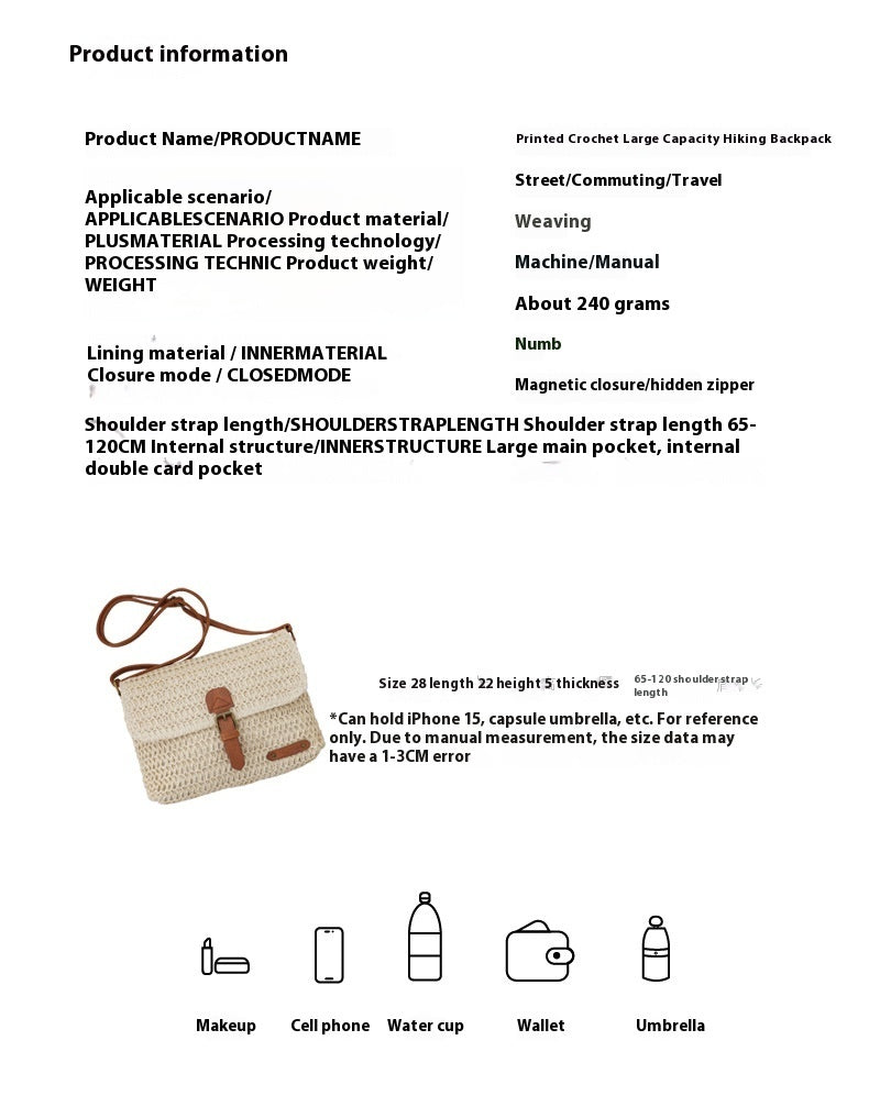Damen Sommer Beach Travel Crossbody Strohtasche